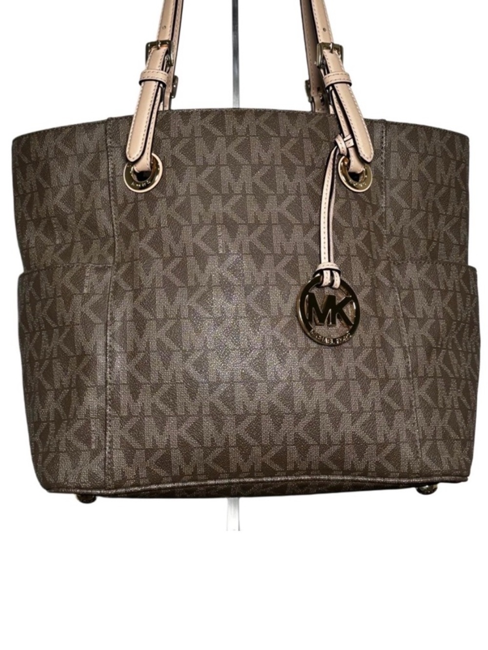MICHAEL KORS JET SET EAST WEST Zip Brown Monogram Tote Large 10” X12” X 6”